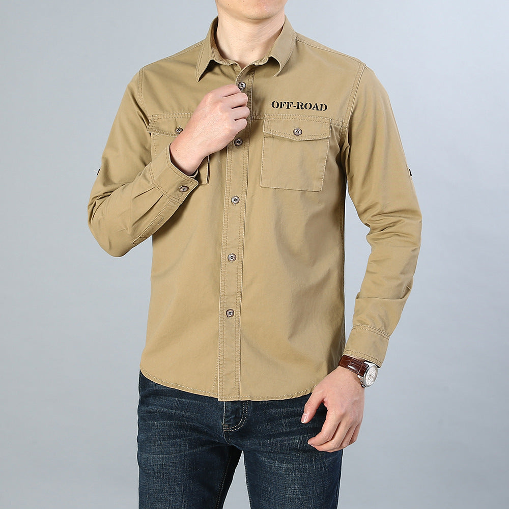 Herren Military-Hemd mit Brusttaschen, Ärmelrollfunktion und Off-Road-Print Shop Nory