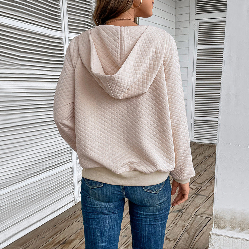 Damen Stepp‑Sweatshirt mit Halbzip, Kapuze und Kängurutasche Shop Nory
