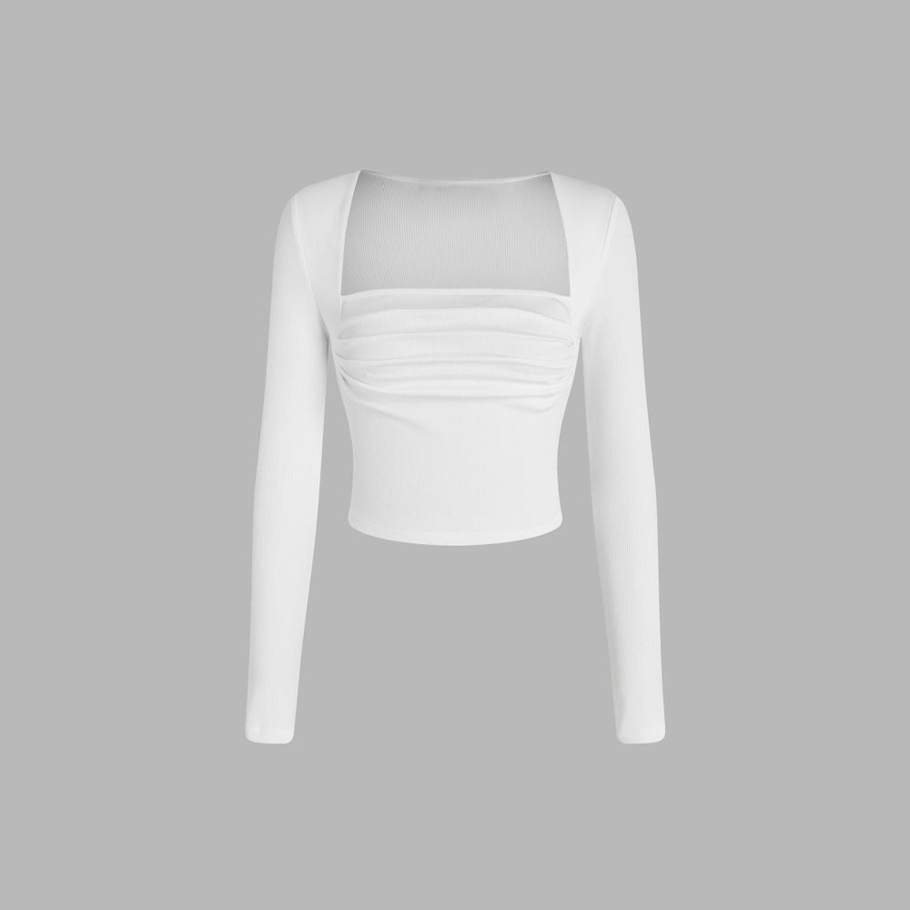 Damen gerafftes Cropped-Longsleeve mit quadratischem Ausschnitt und figurbetonter Passform Shop Nory