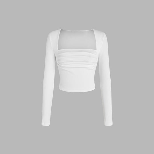 Damen gerafftes Cropped-Longsleeve mit quadratischem Ausschnitt und figurbetonter Passform Shop Nory