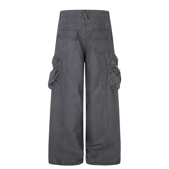 Damen weite Utility-Cargohose mit gerafften Seitentaschen und Ziernähten Shop Nory