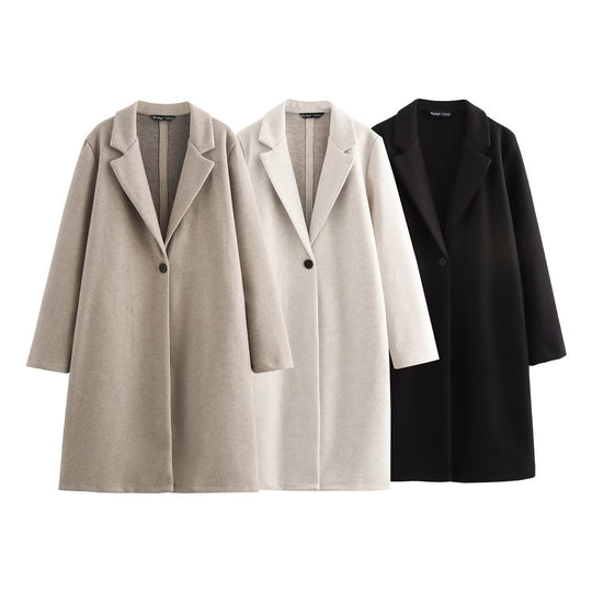 Damen Puristischer Longline-Mantel mit Reverskragen, Ein-Knopf‑Verschluss und weichem Filzfinish Shop Nory