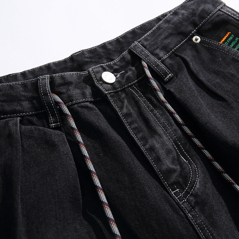 Unisex Weite Baggy-Jeans mit Tunnelzugbund, Faltenvordern und Utility-Taschen Shop Nory