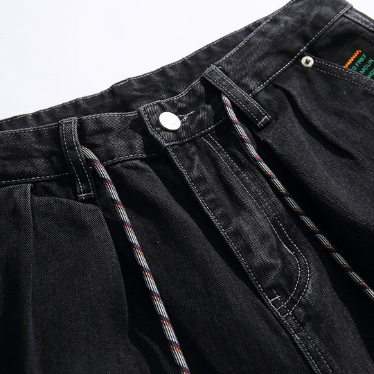 Unisex Weite Baggy-Jeans mit Tunnelzugbund, Faltenvordern und Utility-Taschen Shop Nory
