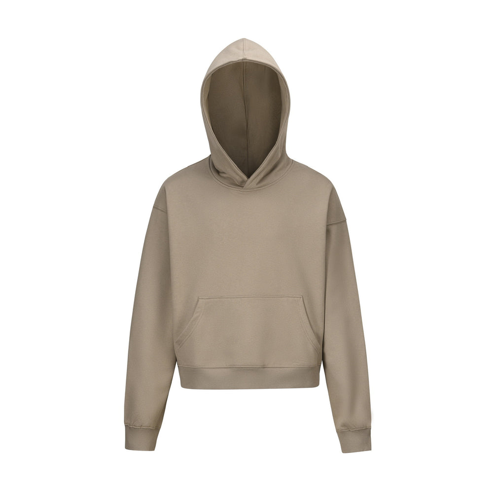 Damen nan kurzgeschnittener Boxy-Kapuzenpullover mit Kängurutasche und geripptem Komfortbund Shop Nory