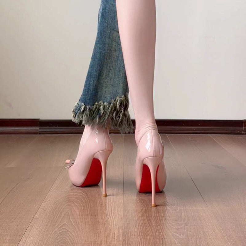 Damen offene High Heel Pumps mit eleganter Schleifenverzierung