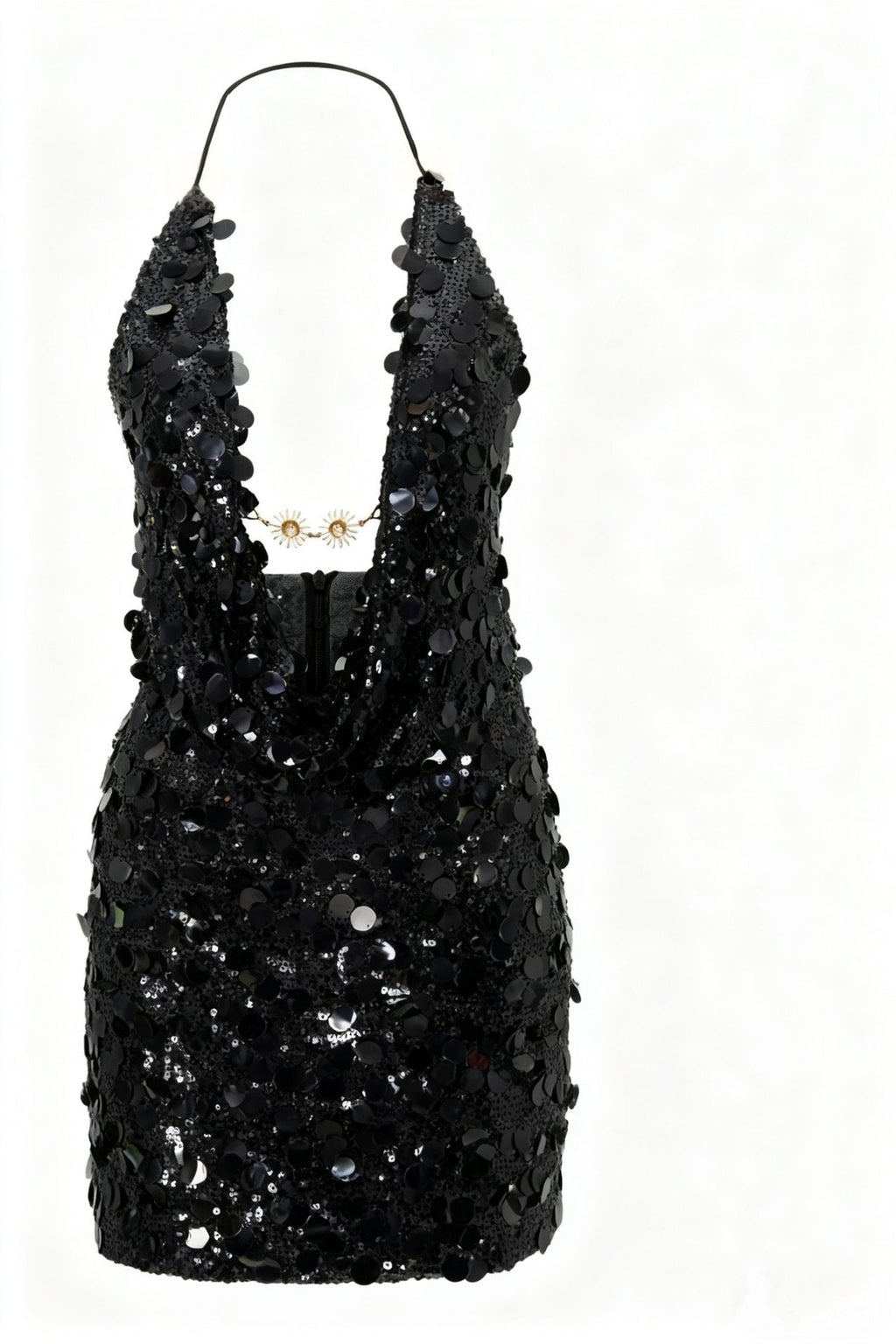 Damen Glitzerndes Minikleid mit tiefem V-Ausschnitt und Troddel-Applikationen Shopnory