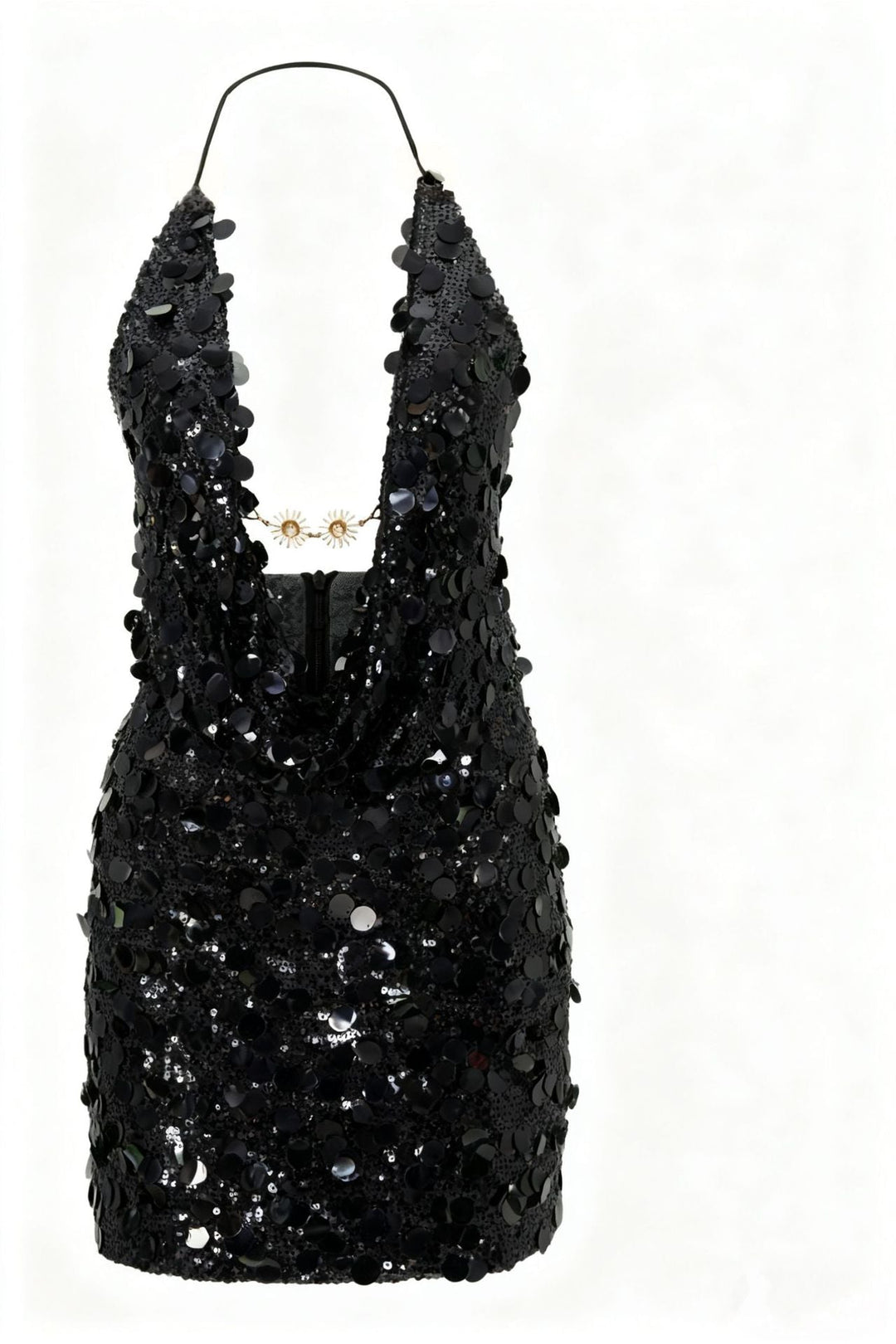 Damen Glitzerndes Minikleid mit tiefem V-Ausschnitt und Troddel-Applikationen Shopnory