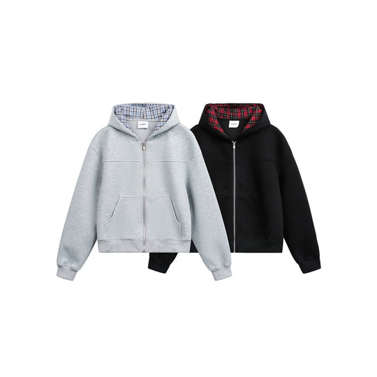 Unisex Kapuzenjacke mit Karofutter und durchgehendem Reißverschluss Shop Nory