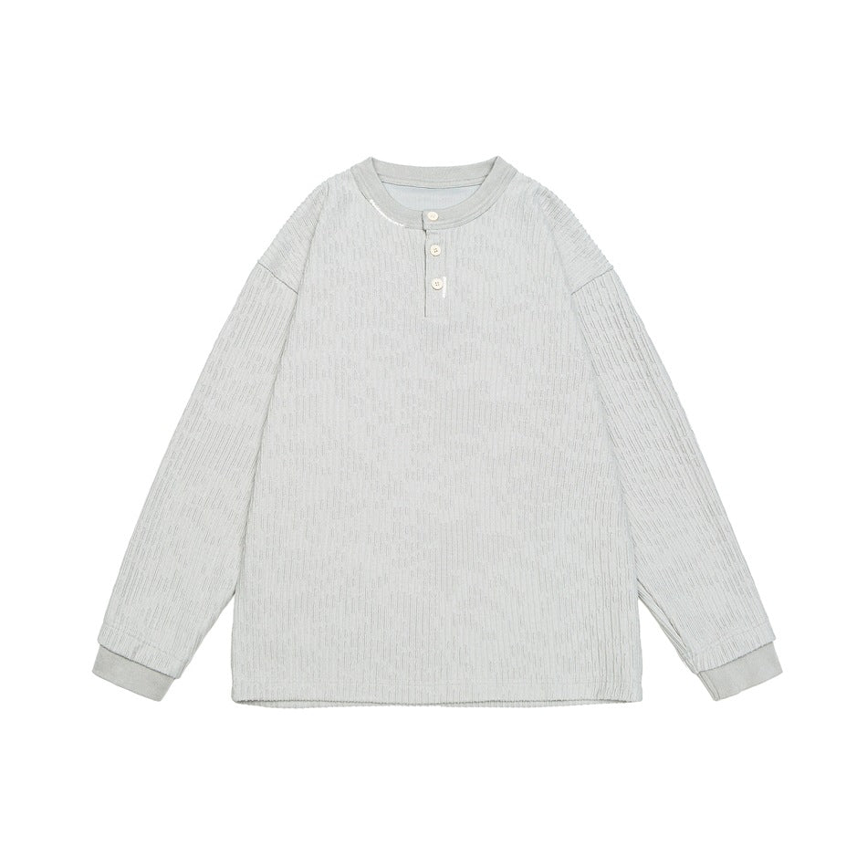 Unisex Gerippter Oversize-Henley-Pullover mit Knopfleiste Shop Nory