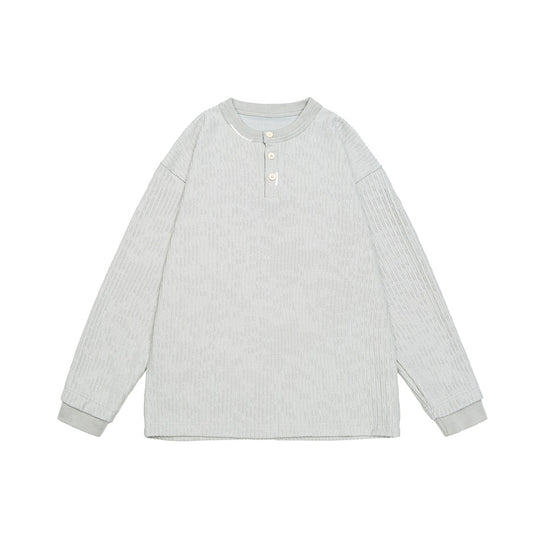 Unisex Gerippter Oversize-Henley-Pullover mit Knopfleiste Shop Nory
