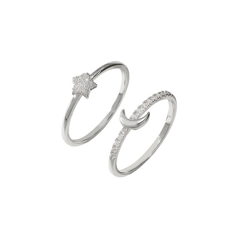Damen Ring Set mit funkelndem Stern und mondförmigen Design Shop Nory