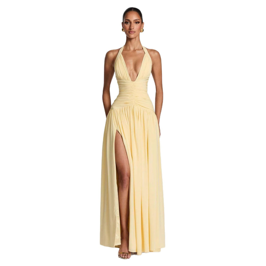 Damen Elegantes Maxikleid mit halterlosem Ausschnitt und raffiniertem Faltenwurf