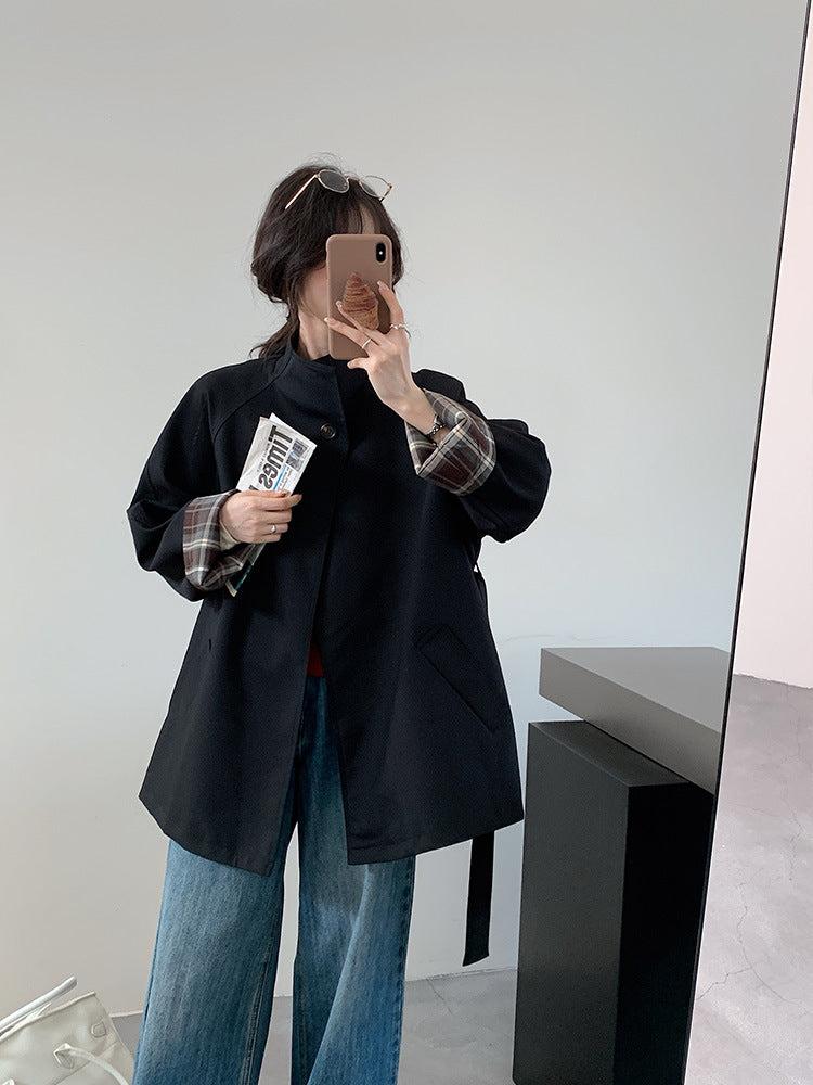 Damen Kurzjacke im Parka‑Stil mit Taillengürtel und kariertem Ärmelfutter Shop Nory