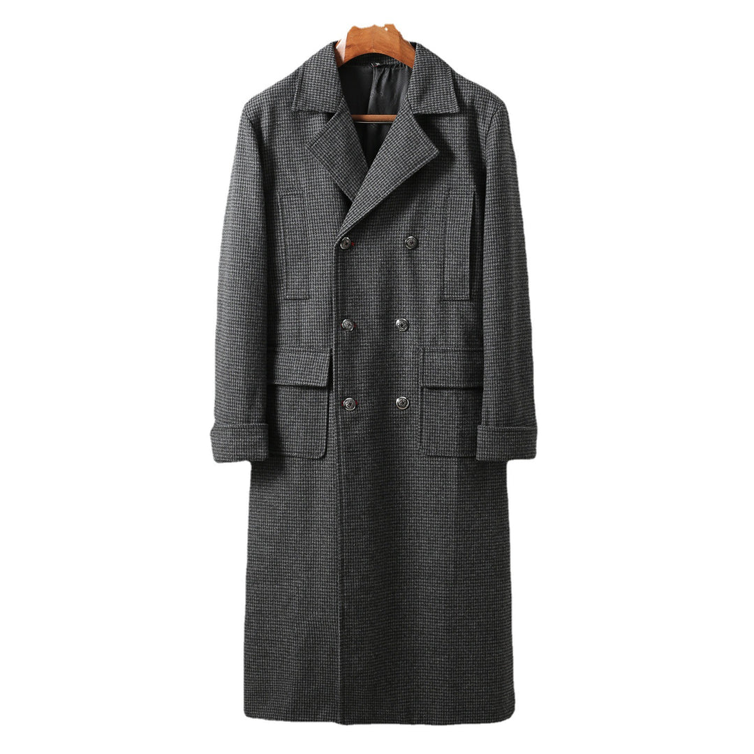 Herren Eleganter lang geschnittener Wollmantel mit Doppelreihe und Pattentaschen Shop Nory
