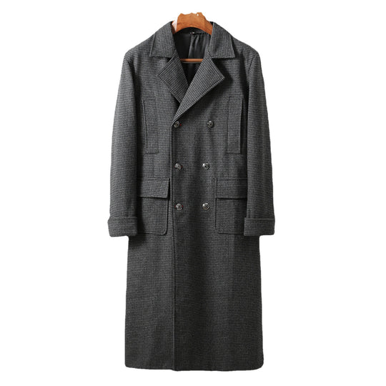 Herren Eleganter lang geschnittener Wollmantel mit Doppelreihe und Pattentaschen Shop Nory