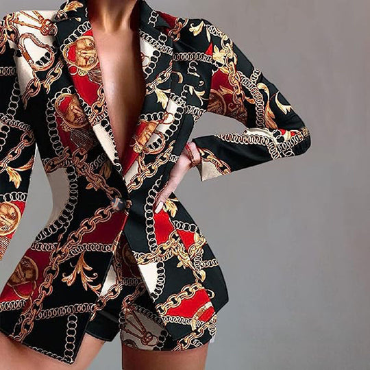 Damen Modischer Blazer mit kurzen Hosen und auffälligem Farbdesign