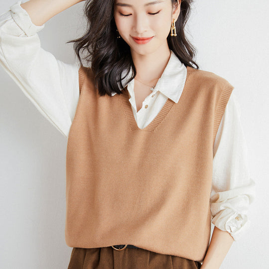 Damen Oversize V-Ausschnitt Feinstrickweste mit Rippenbund Shop Nory