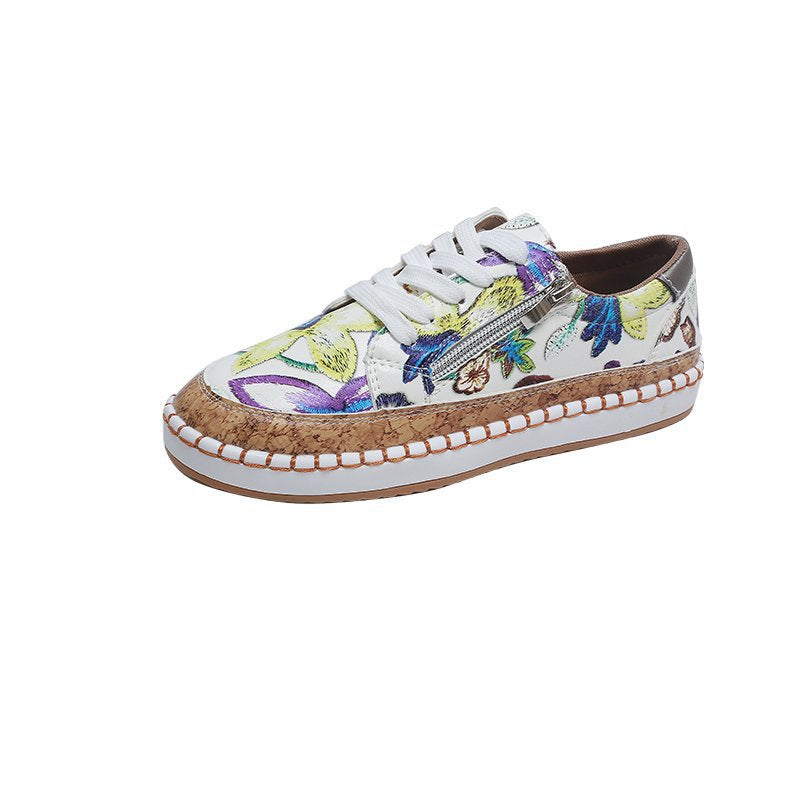 Damen florale Plateausneaker mit Korkplateau, seitlichem Reißverschluss und gepolstertem Komfortfußbett Shop Nory