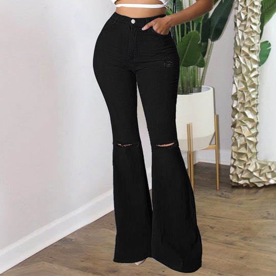 Damen Schmal geschnittene Schlagjeans mit knieoffenen Cutouts und formendem Komfortbund Shop Nory