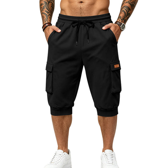 Herren Dreiviertel-Sweat-Cargo mit elastischem Bund, Kordelzug und Mehrfachtaschen Shop Nory