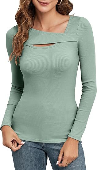 Damen Geripptes Langarmshirt mit asymmetrischem Carmenausschnitt und Brust-Cut-Out Shop Nory