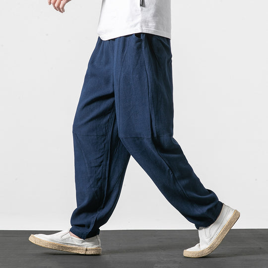 Herren Weiche Leinenmix-Loungehose mit tiefem Schritt, elastischem Bund und taillierter Beinverjüngung Shop Nory