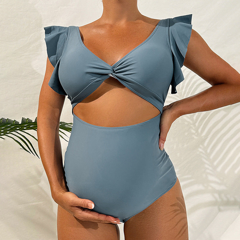 Damen Schwangerschafts-Badeanzug mit modischem Rüschendesign
