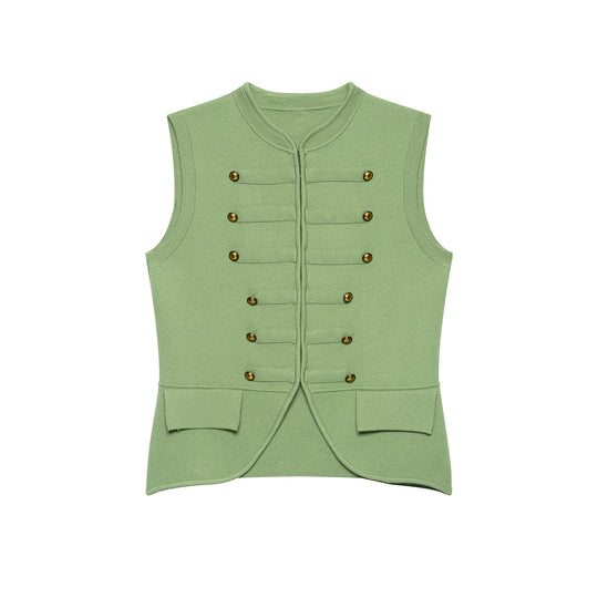 Damen Ärmellose Strickweste im Militärstil mit dekorativen Metallknöpfen und aufgesetzten Taschen Shop Nory