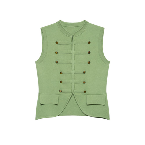 Damen Ärmellose Strickweste im Militärstil mit dekorativen Metallknöpfen und aufgesetzten Taschen Shop Nory