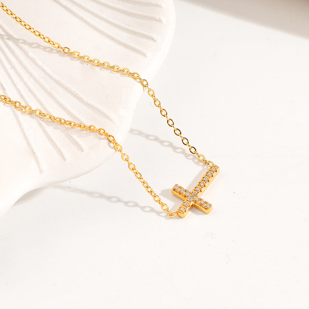 Damen Funkelneues Gold Kreuzanhänger Halskette Shop Nory