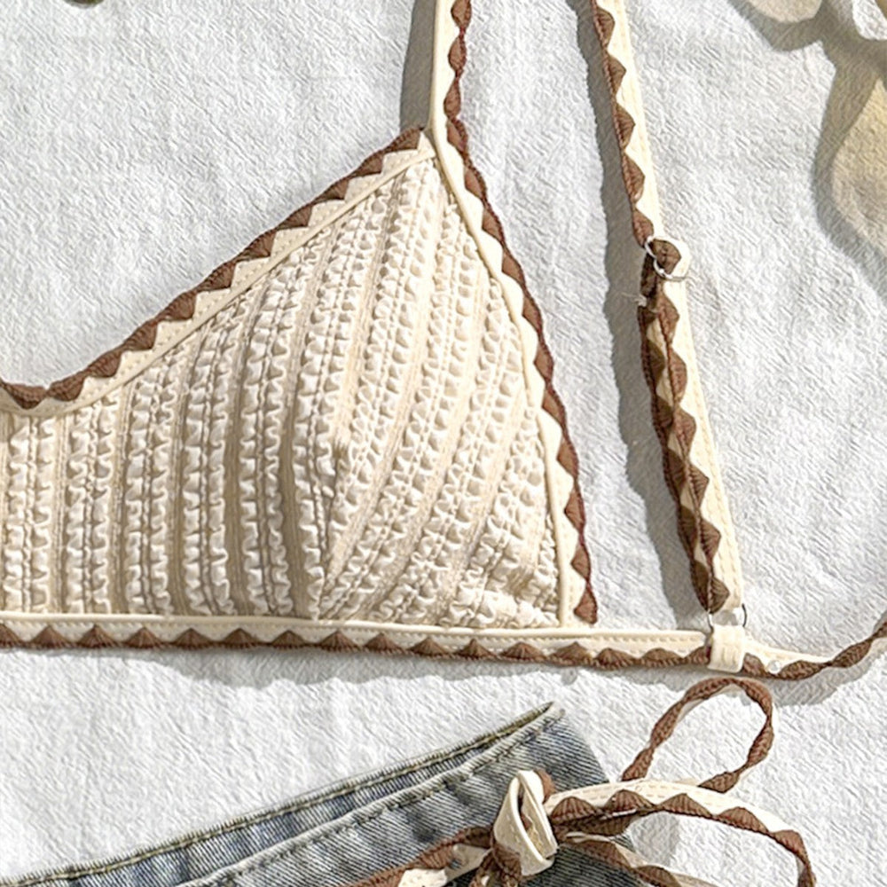 Damen Triangel-Bikini mit gestreiften BindShopnoryändern