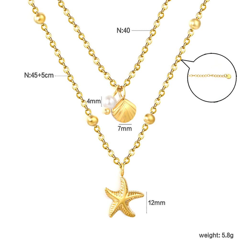 Damen Halskette mit maritimen Muscheln und Sternenanhängern Shop Nory