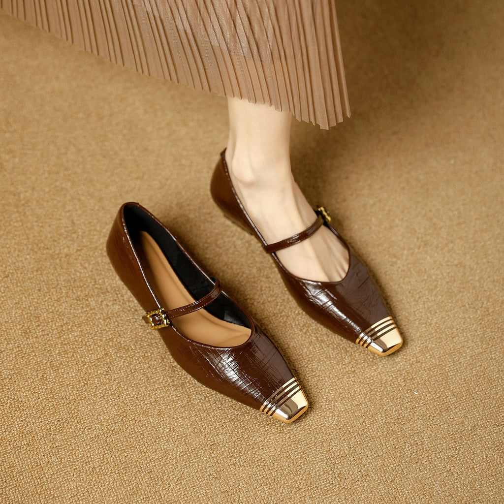 Damen Ballerinas mit elegantem Riemen und stilvollem Blockabsatz