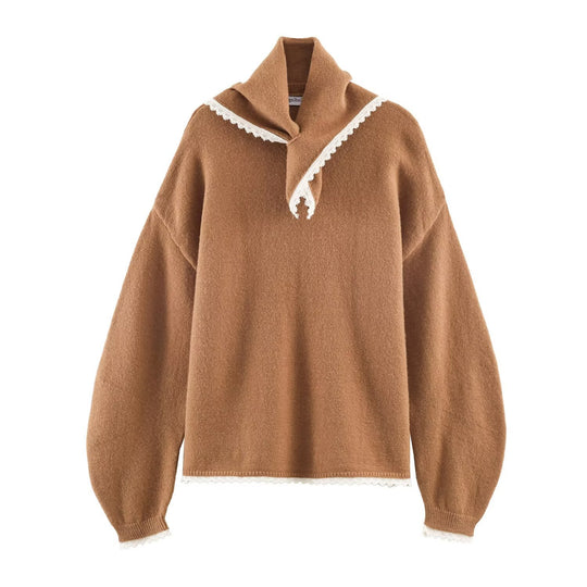 Damen Kuscheliger Oversize-Pullover mit Spitzeneinfassung Shop Nory