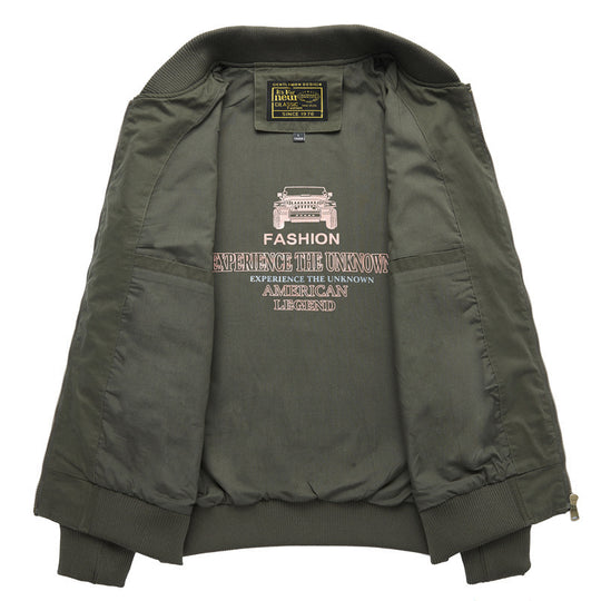 Herren leichter Baumwoll-Bomber mit Innenprint, Ärmel-Reißverschlusstasche und geripptem Saum Shop Nory