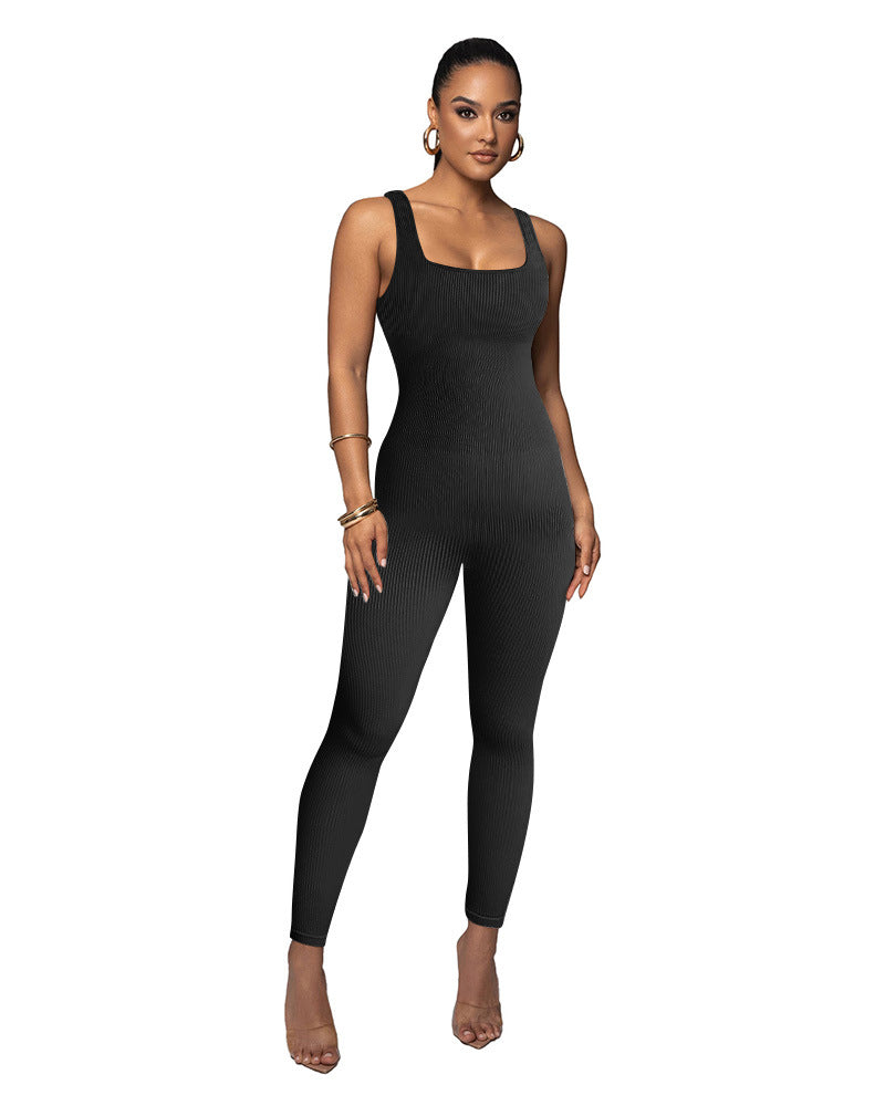 Damen Figurbetonter Strick-Jumpsuit mit Quadrat-Ausschnitt Shopnory