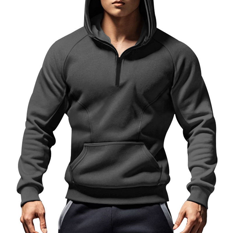 Herren nan sportliches Kapuzensweatshirt mit kurzem Frontreißverschluss ergonomischem Raglanschnitt und Kängurutasche