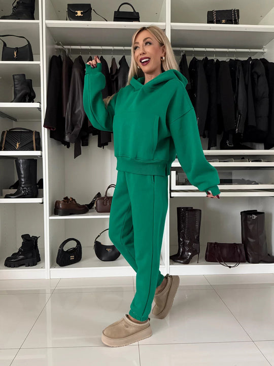 Damen Kurzgeschnittenes Kapuzen-Hoodie und High‑Waist Jogginghose Set aus weichem French-Terry Shop Nory