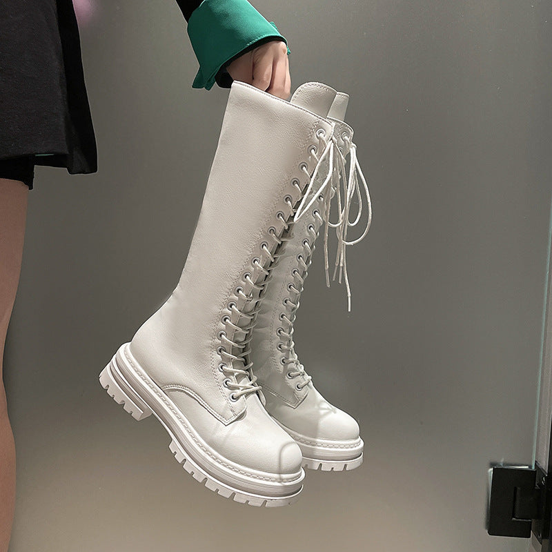 Damen Kniehohe Schnürstiefel mit seitlichem Reißverschluss und grober Profilsohle Shop Nory