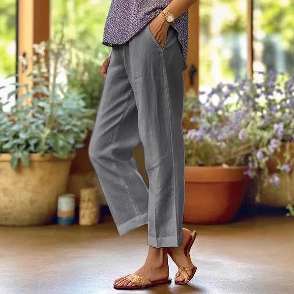 Damen Leinenhose mit weitem Schnitt und praktischen Taschen