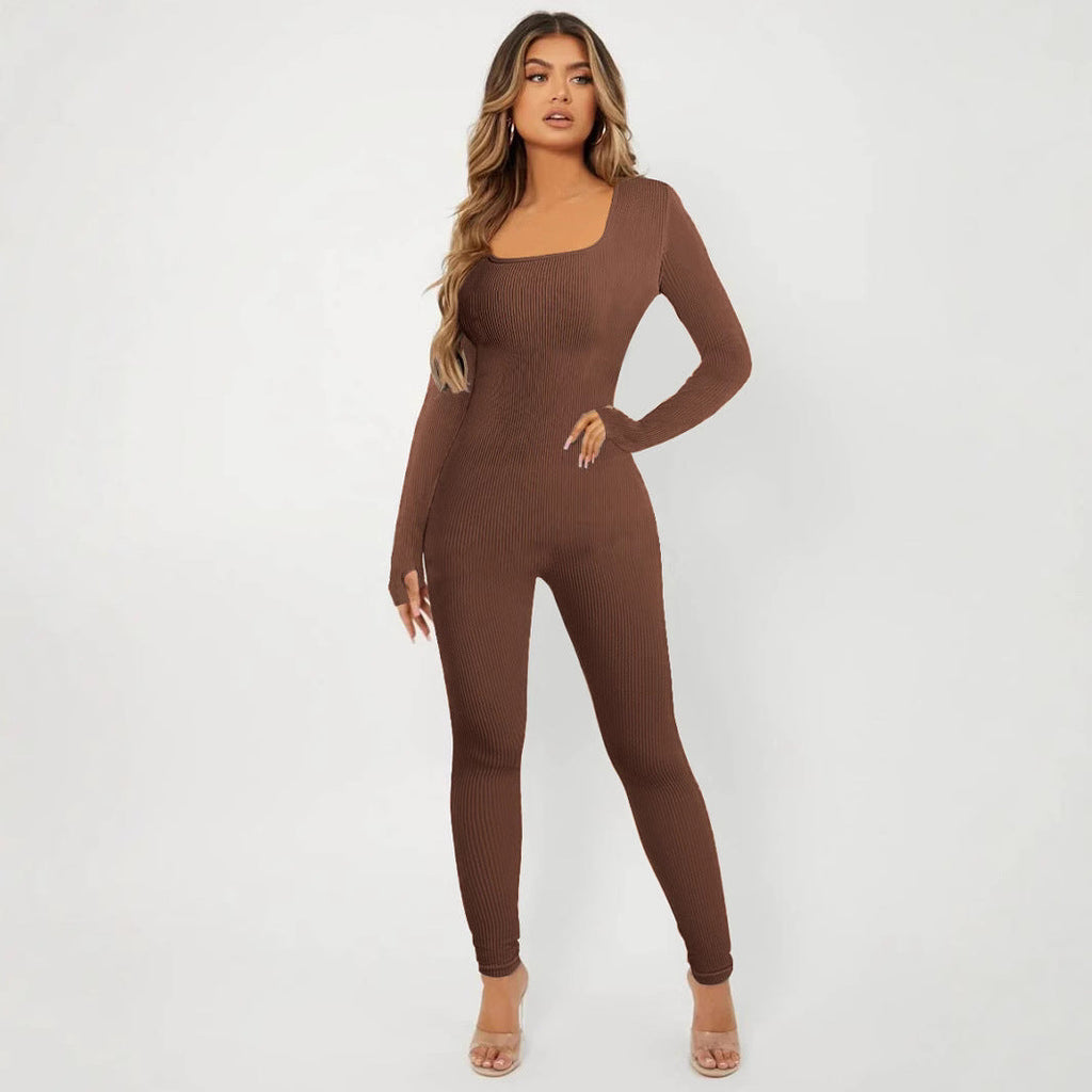 Damen Langarm Jumpsuit im eleganten Rippenmuster