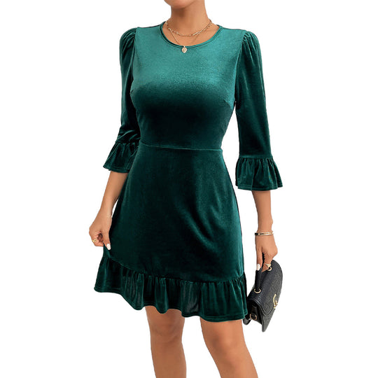 Damen Samt-Minikleid mit taillierter Korsagenlinie, gerafften Volantärmeln und stufigem Saum Shop Nory