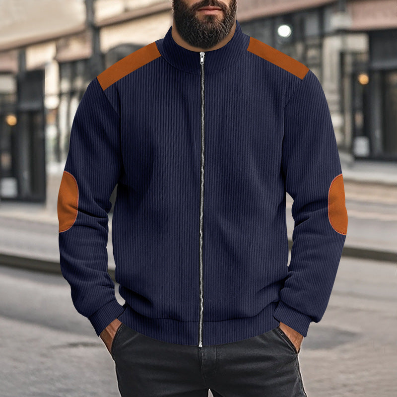 Herren nan Cordjacke mit Reißverschluss Stehkragen und Ellbogen-Patches Shop Nory