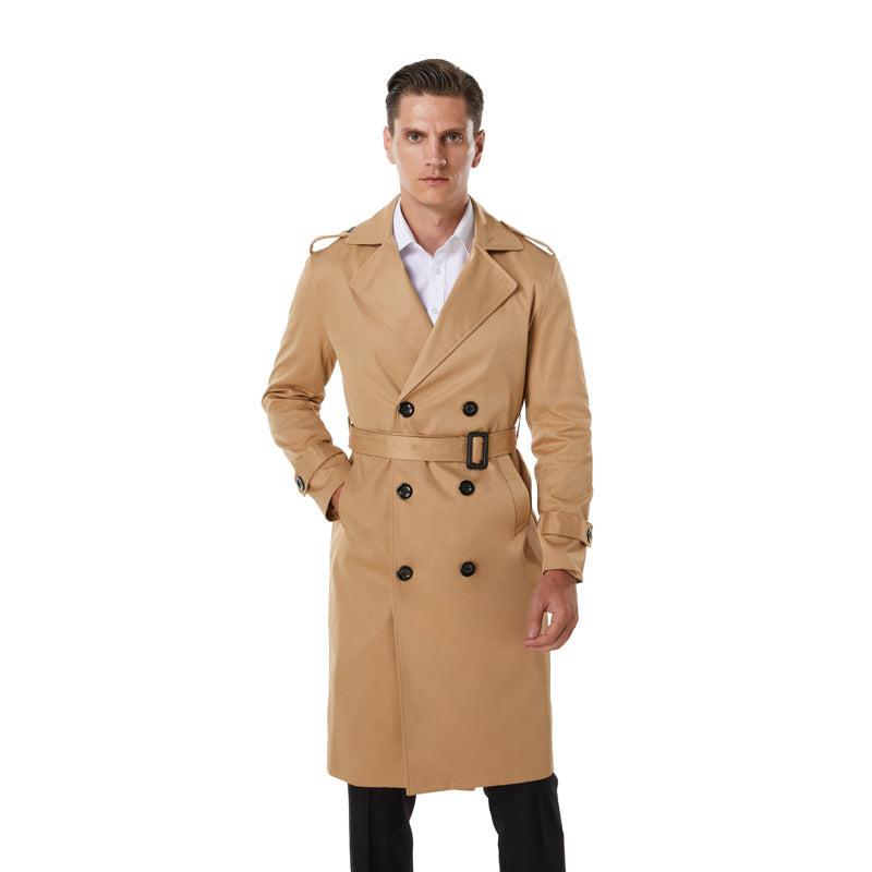 Herren Knielanger Trenchcoat im klassischen Doppelreiher mit Schulterklappen und Taillengürtel Shop Nory