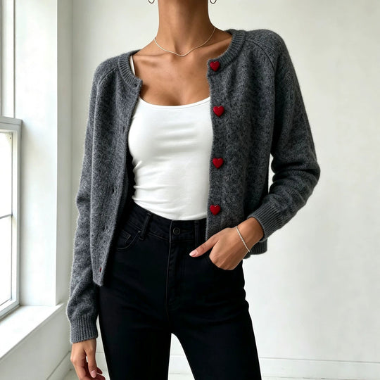 Damen Strickcardigan mit herzförmigen Zierknöpfen und weicher Mohair-Optik Shop Nory