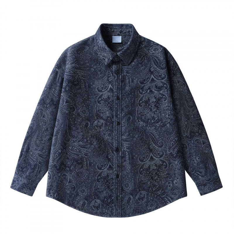 Unisex Oversize Hemdjacke mit Paisley‑Jacquard, durchgehender Knopfleiste und Brusttasche Shop Nory