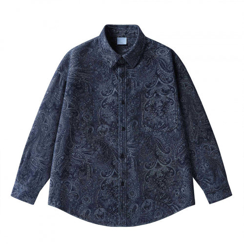Unisex Oversize Hemdjacke mit Paisley‑Jacquard, durchgehender Knopfleiste und Brusttasche Shop Nory