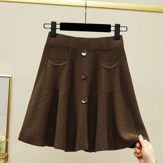 Damen Eleganter Strickrock mit Knöpfen Shop Nory