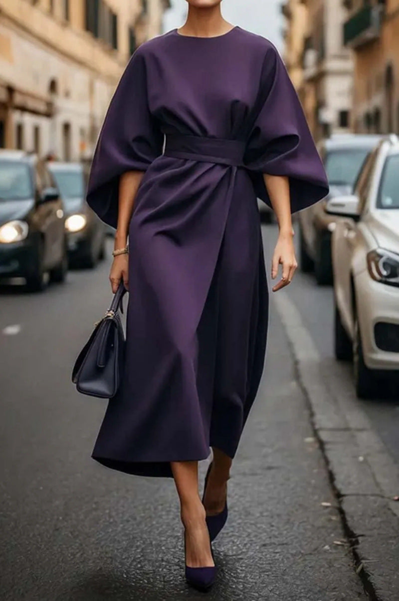 Damen elegantes Maxikleid mit Ballonärmel und tailliertem Schnitt